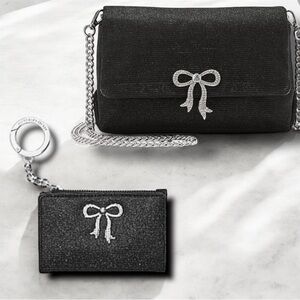 VICTORIA'S SECRET RHINESTONE BOW Convertible Mini Bag & CARD CASE